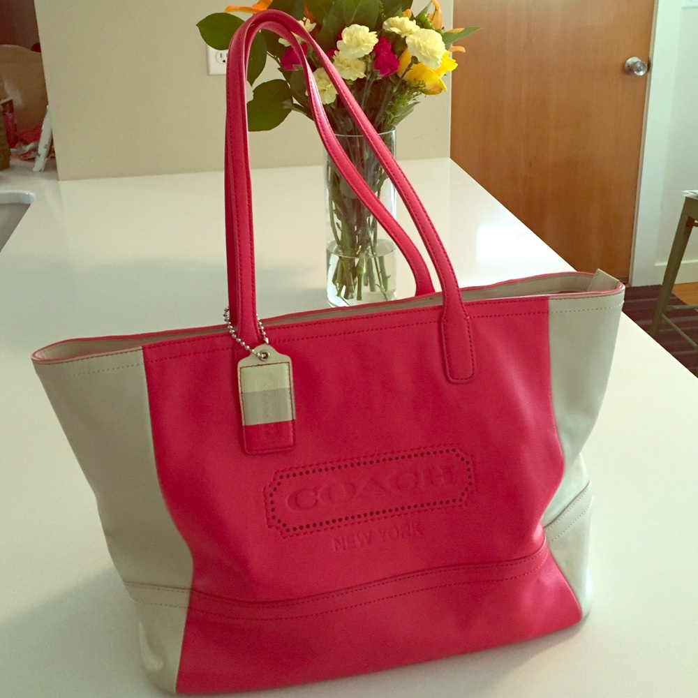 Coach leather pink and cream tote!